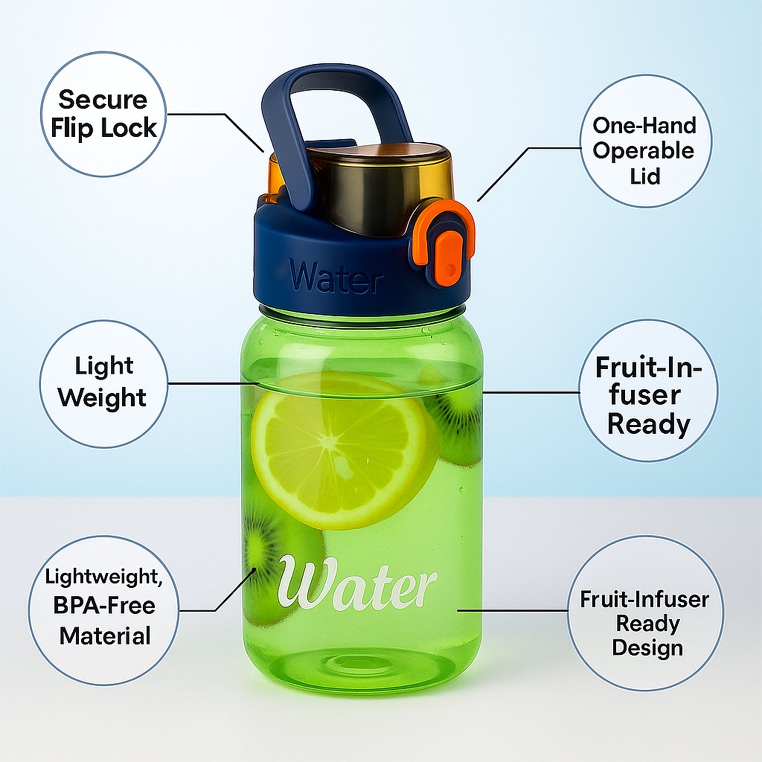 Green Leak-Proof Portable Fruit Infuser Water Bottle Approx 600ML (1 Pc) Green Leak-Proof Portable Fruit Infuser Water Bottle Approx 600ML (1 Pc)